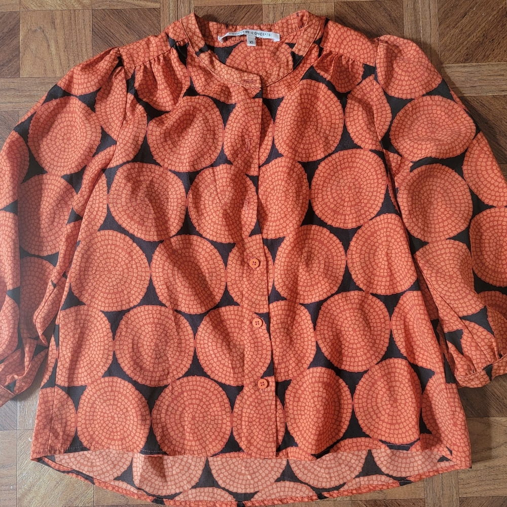 Black and Orange Boutique Button Down Blouse